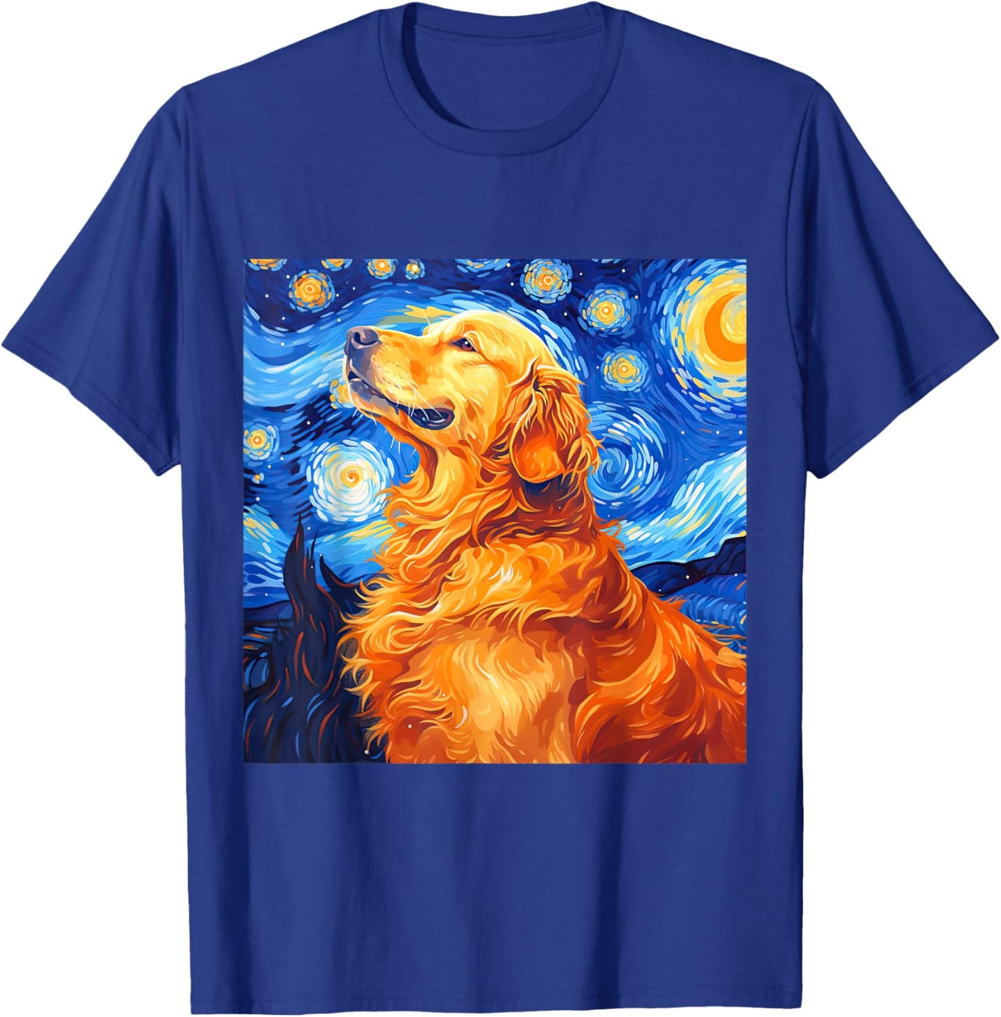 Golden Retriever Dog Starry Night Vincent Van Gogh Painting Women Kids T-Shirt - T-Shirt | Royal