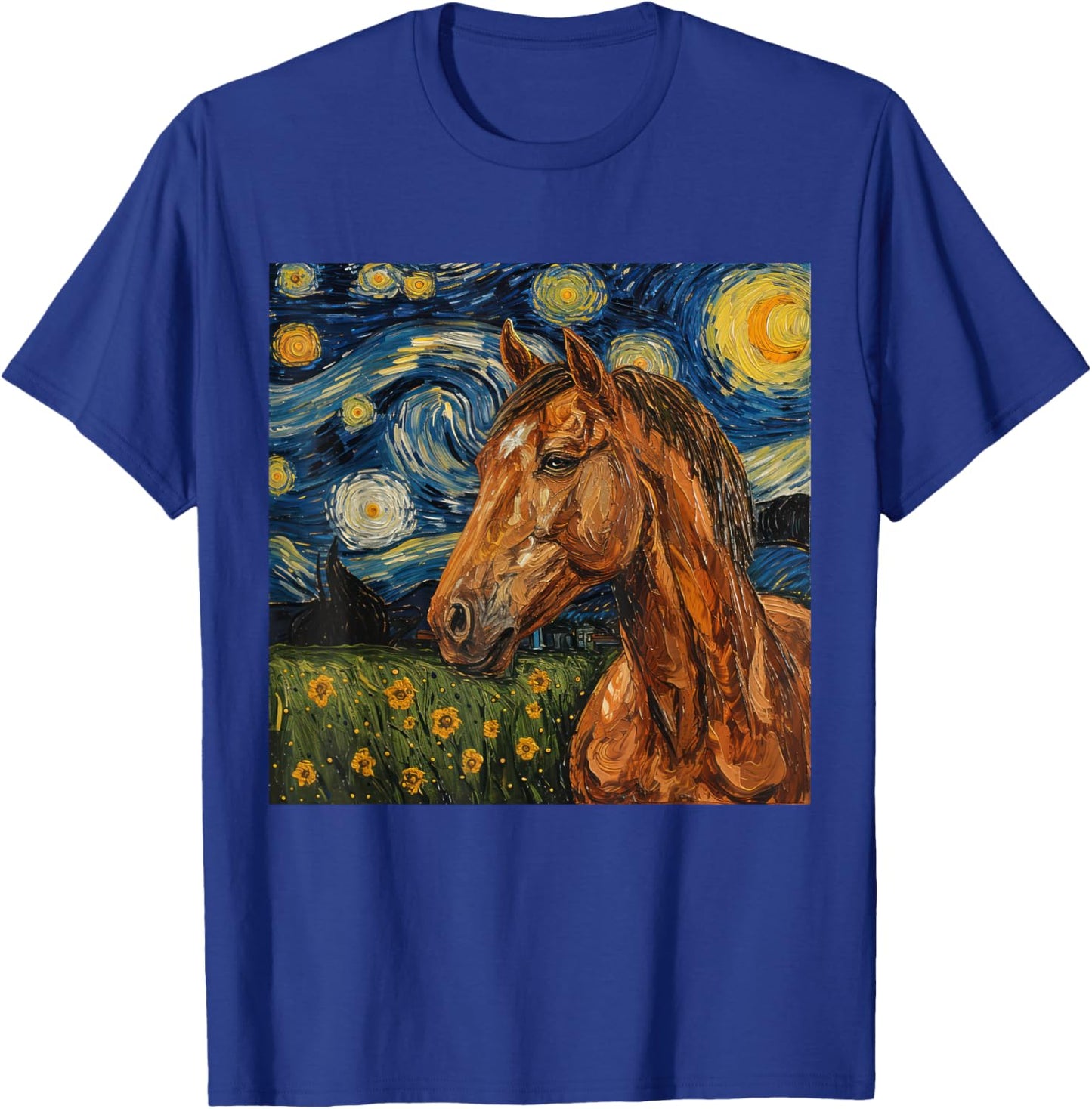 Horse Lover Van Gogh Style Starry Night Graphic T-Shirt - T-Shirt | Royal