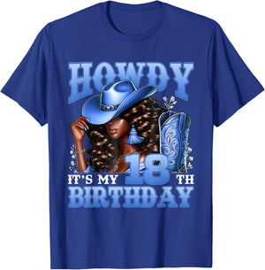 Howdy 18th Birthday Western Cowgirl Hat Boots Black Women T-Shirt - T-Shirt | Royal