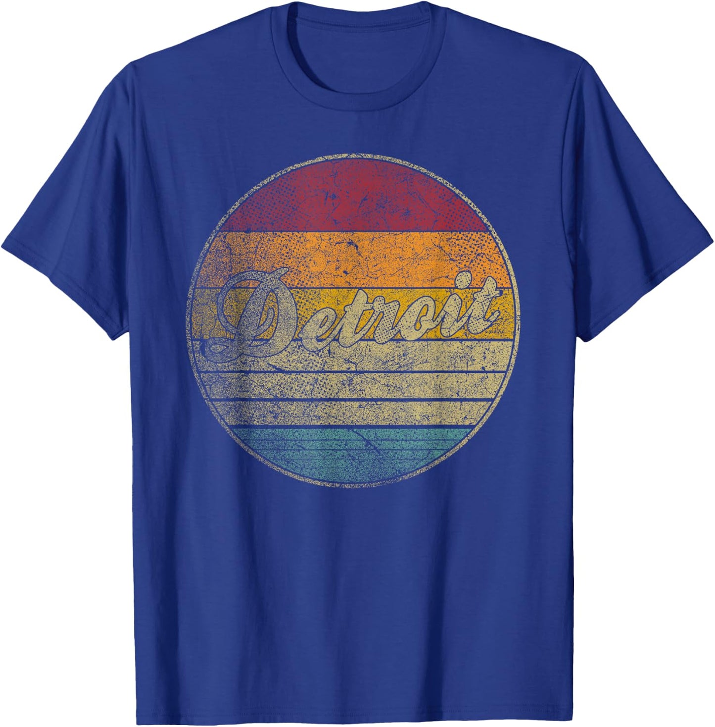 Detroit Michigan Vintage Distressed Retro Silhouette 70s 80s T-Shirt - T-Shirt | Royal