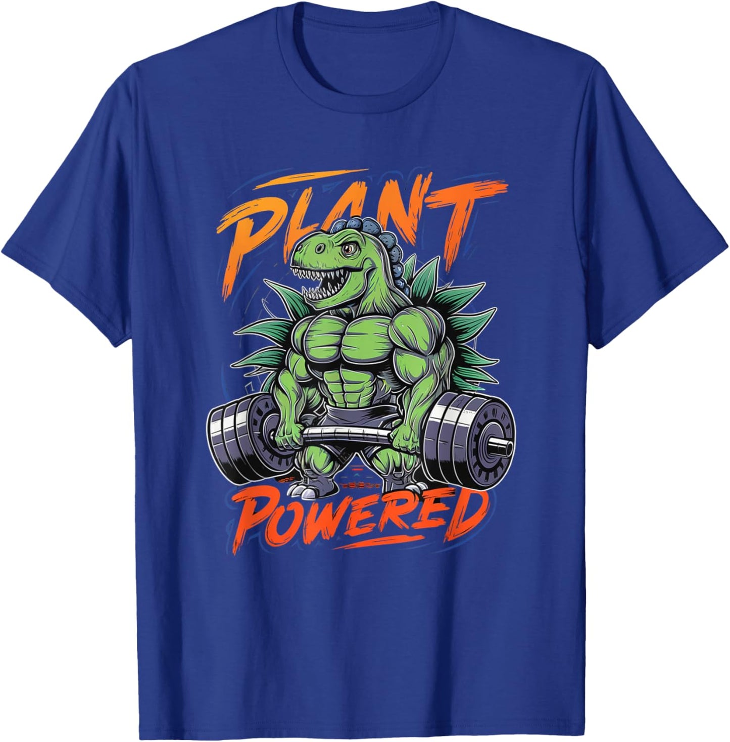 Plant Powered Dinosaur Vegan Powerlifting Gym Weightlifting T-Shirt - T-Shirt | Royal