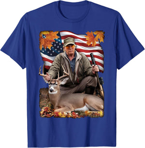 Vintage USA Flag Trump Hunting Deer Hunting Deer Season T-Shirt - T-Shirt | Royal