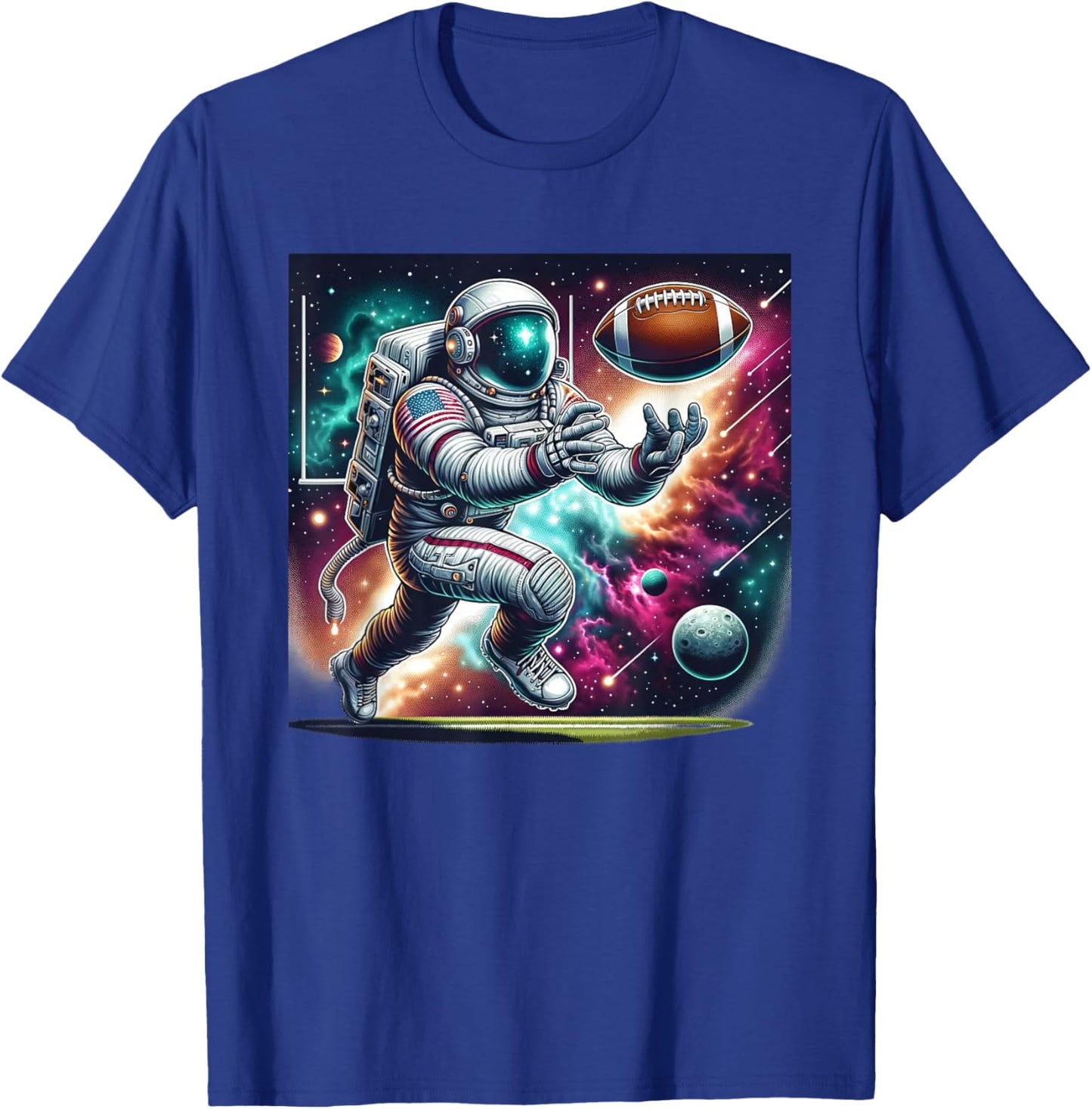 Astronaut Playing Football in Space T-Shirt - T-Shirt | Royal