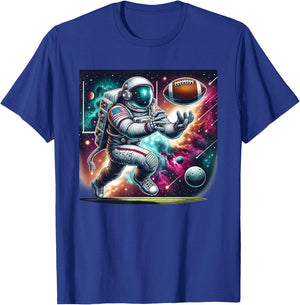 Astronaut Playing Football in Space T-Shirt - T-Shirt | Royal