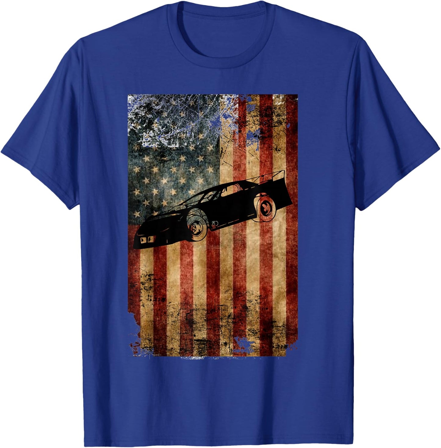 Late Model Dirt Track Racing Gifts Distressed American Flag T-Shirt - T-Shirt | Royal
