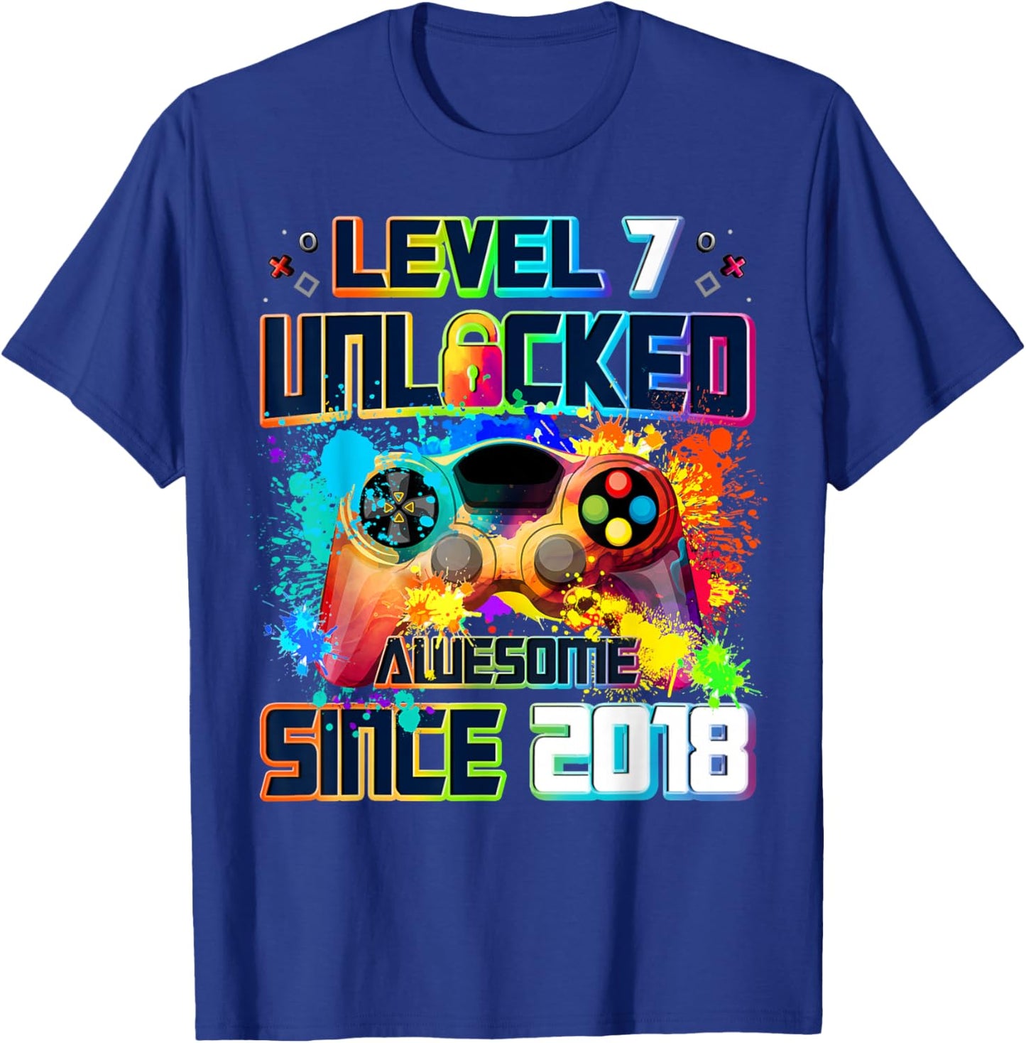 Level 7 Unlocked 7 Year Old Video Gamer 7th Birthday Gift T-Shirt - T-Shirt | Royal