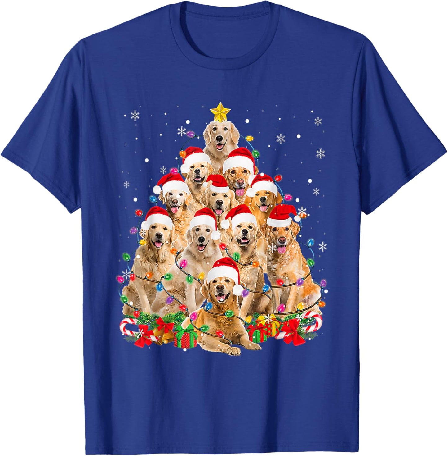 Funny Golden Retriever Christmas Lights Tree Dog Lover Xmas Men Women T-Shirt - T-Shirt | Royal