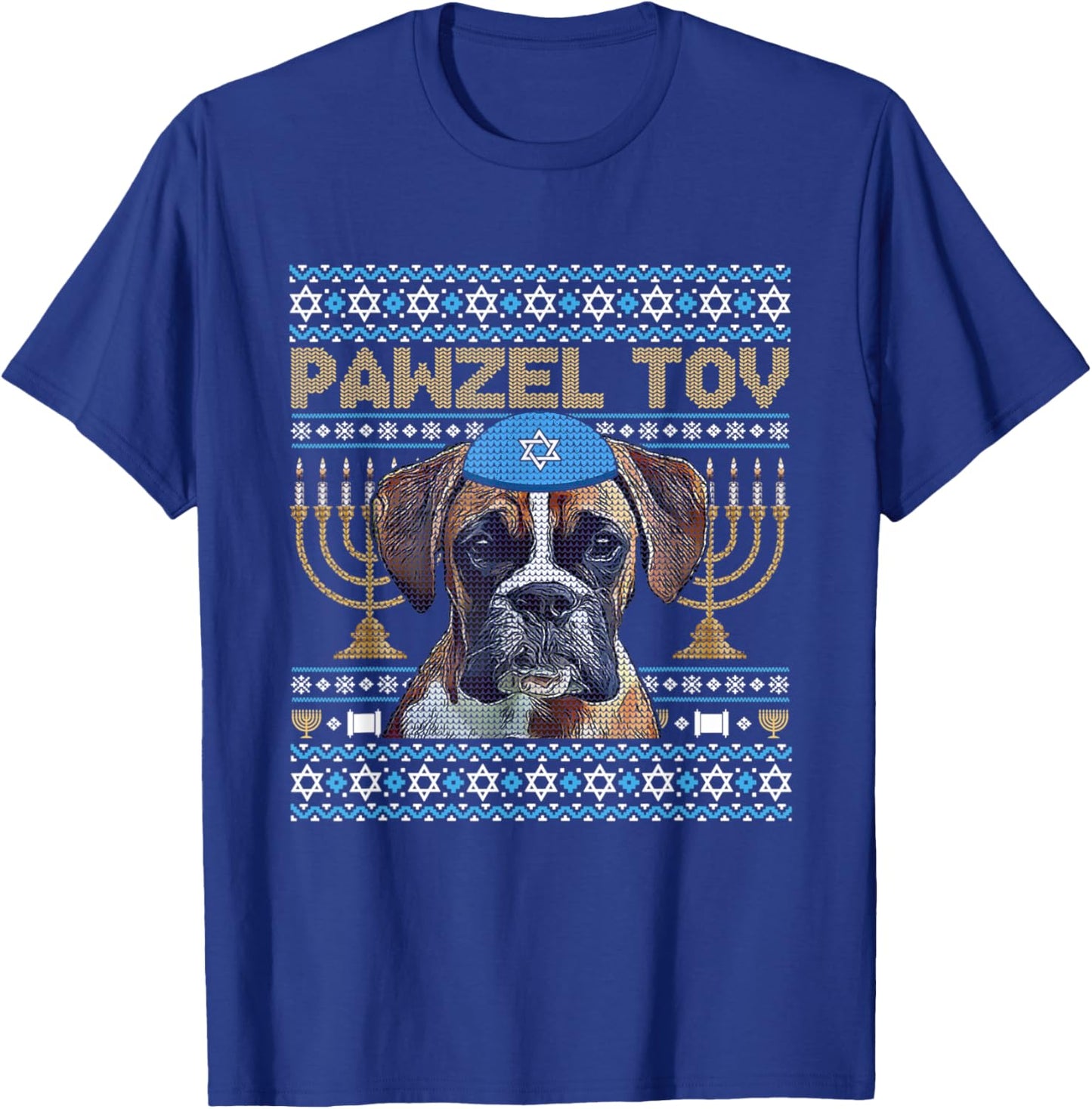 Pawzel Tov Jewish Boxer Dog Funny Hanukkah T-Shirt - T-Shirt | Royal