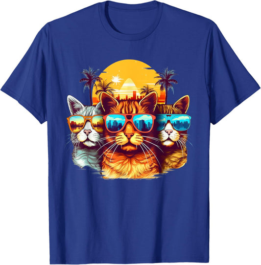Retro Eighties Style Cat With Sunglasses T-Shirt - T-Shirt | Royal