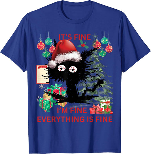 Christmas List Its fine I'm fine sarcastic black cat T-Shirt - T-Shirt | Royal