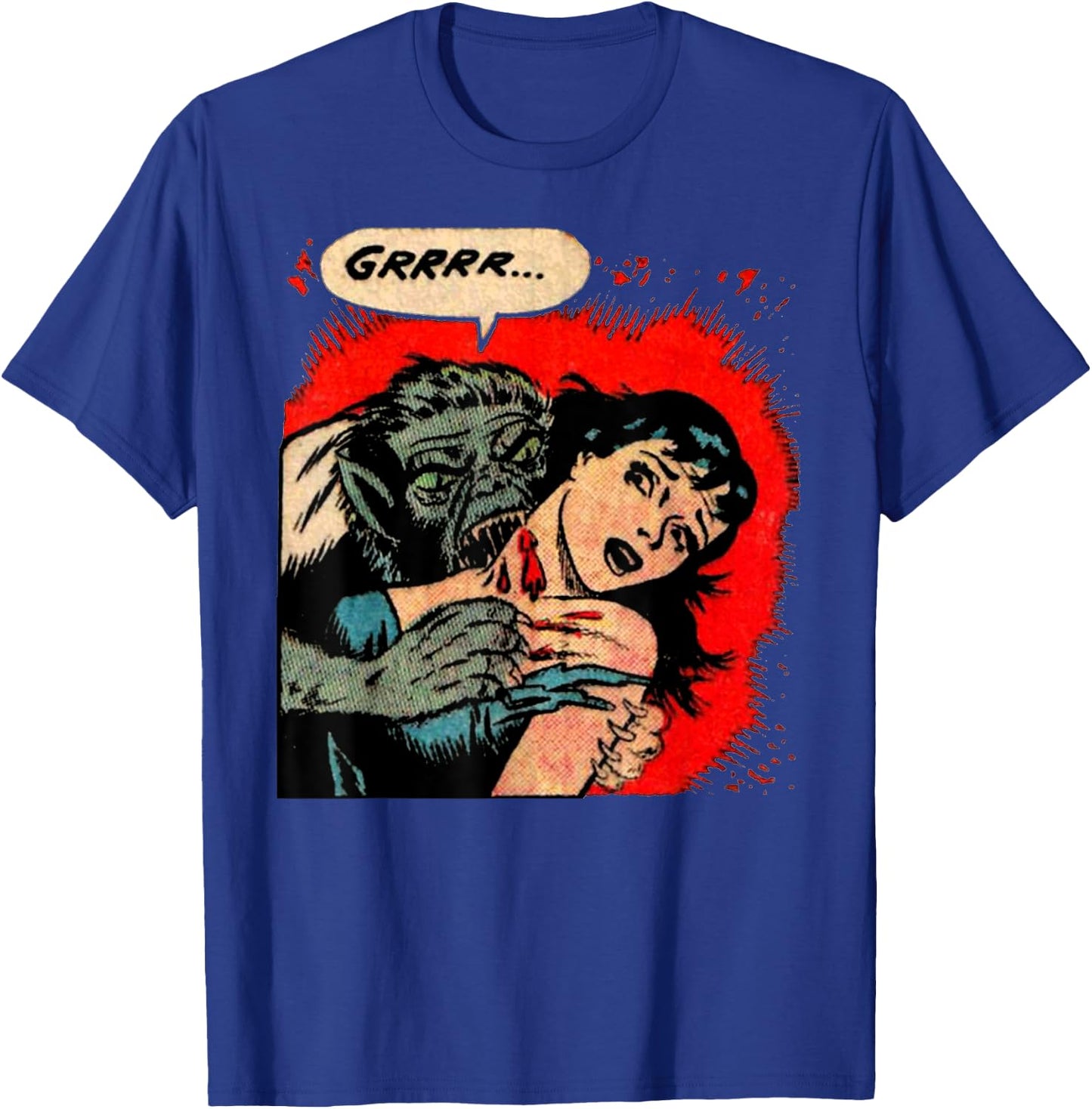 Creepy Horror Movie Monster Comic Vintage Halloween Werewolf T-Shirt - T-Shirt | Royal