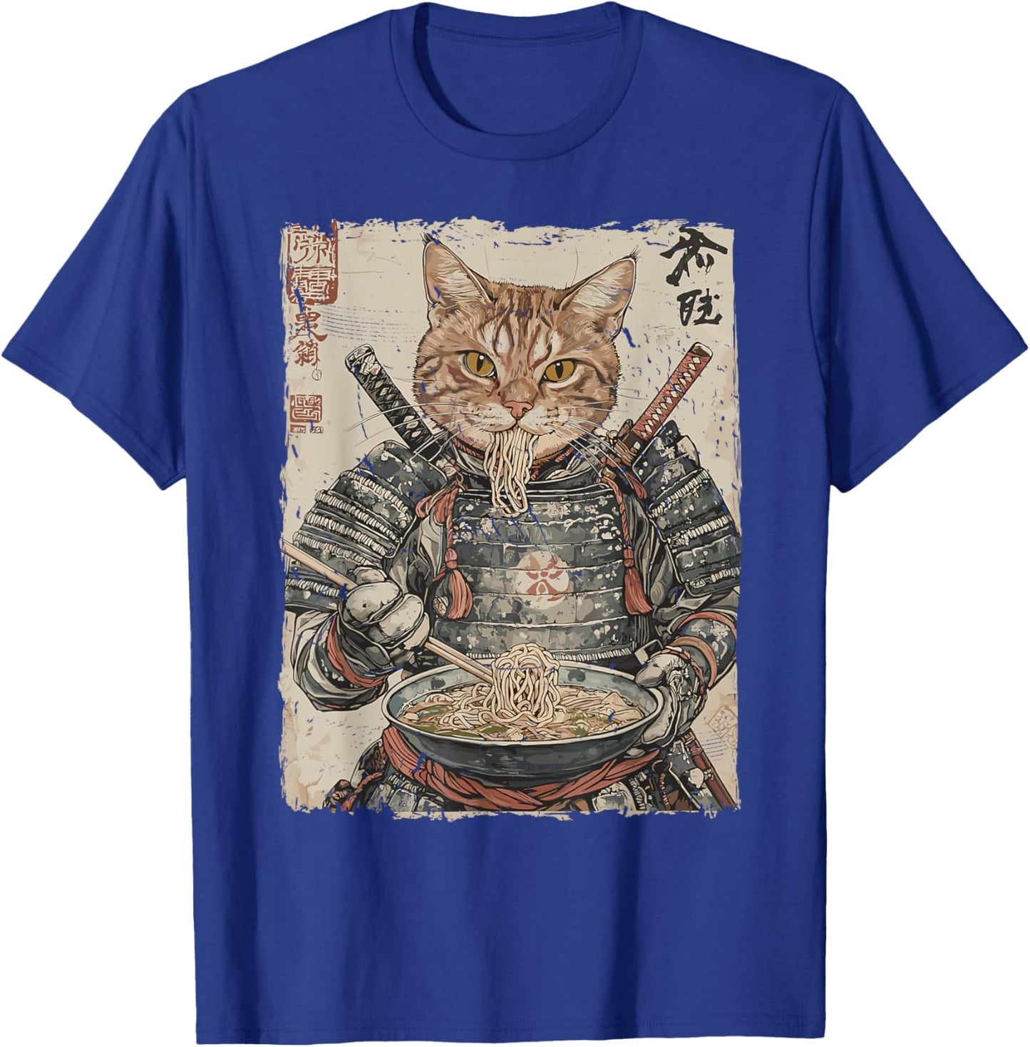 Samurai Cat Loves Ramen Funny Anime Japanese Artwork Samurai T-Shirt - T-Shirt | Royal