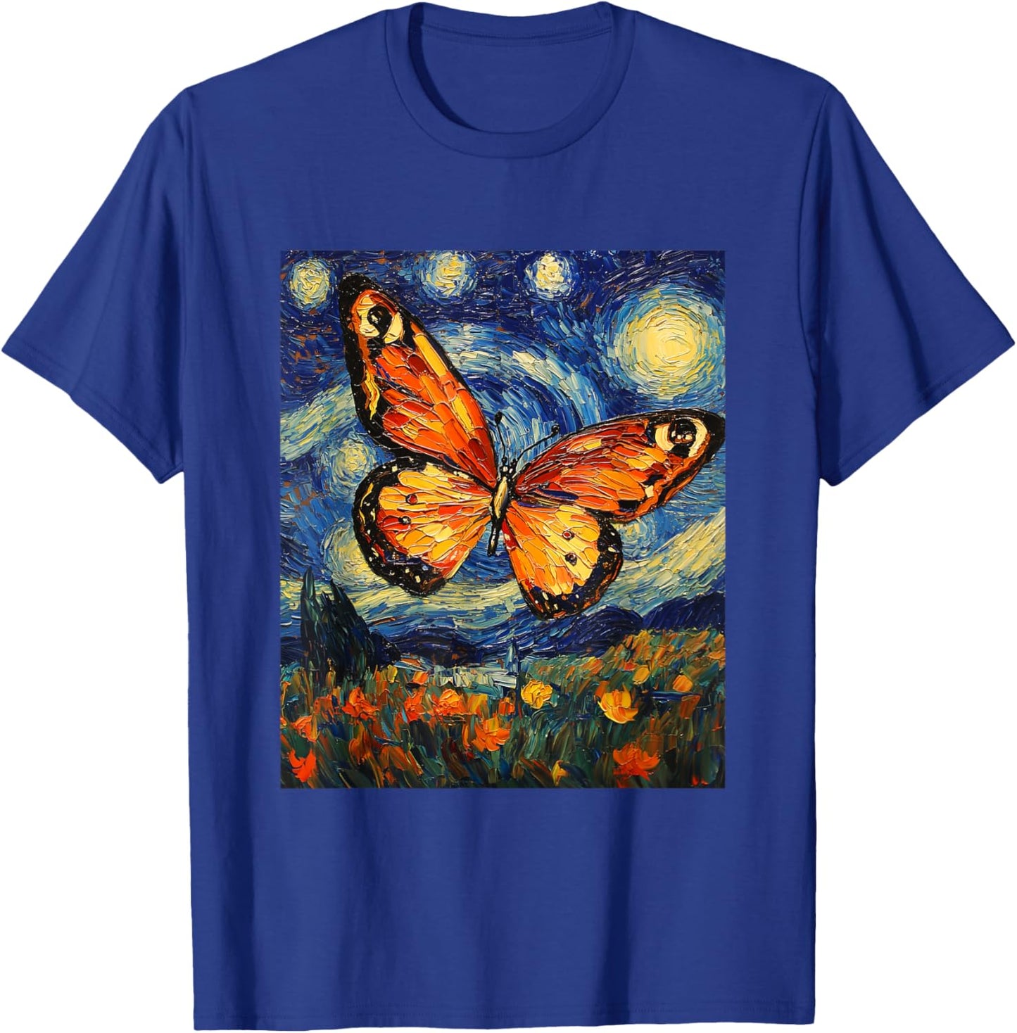 Butterfly Van Gogh Style Starry Night Cute Graphic T-Shirt - T-Shirt | Royal