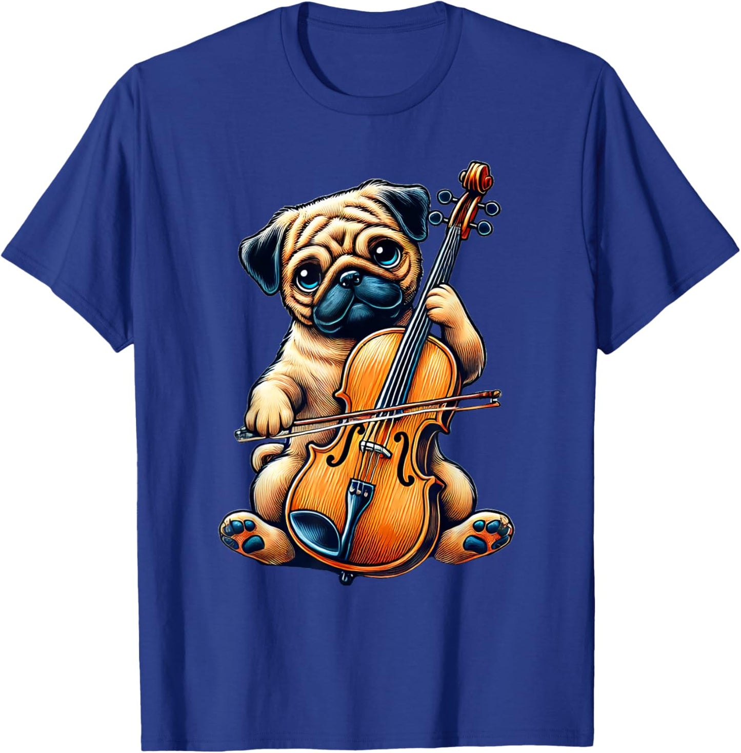 Cute Dog Pug Playing Cello Musician Music T-Shirt - T-Shirt | Royal