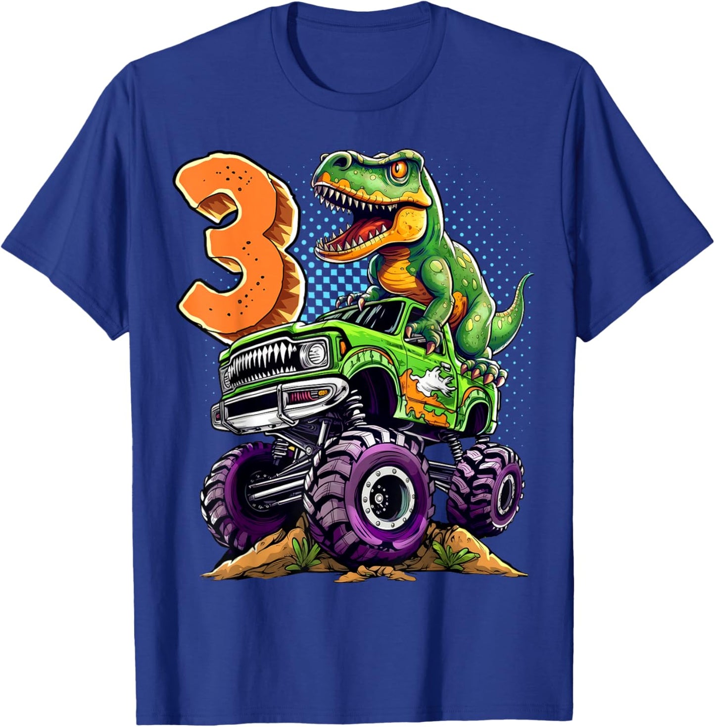 Monster Truck Dinosaur T-Rex 3rd Birthday Boy 3 Year Old T-Shirt - T-Shirt | Royal
