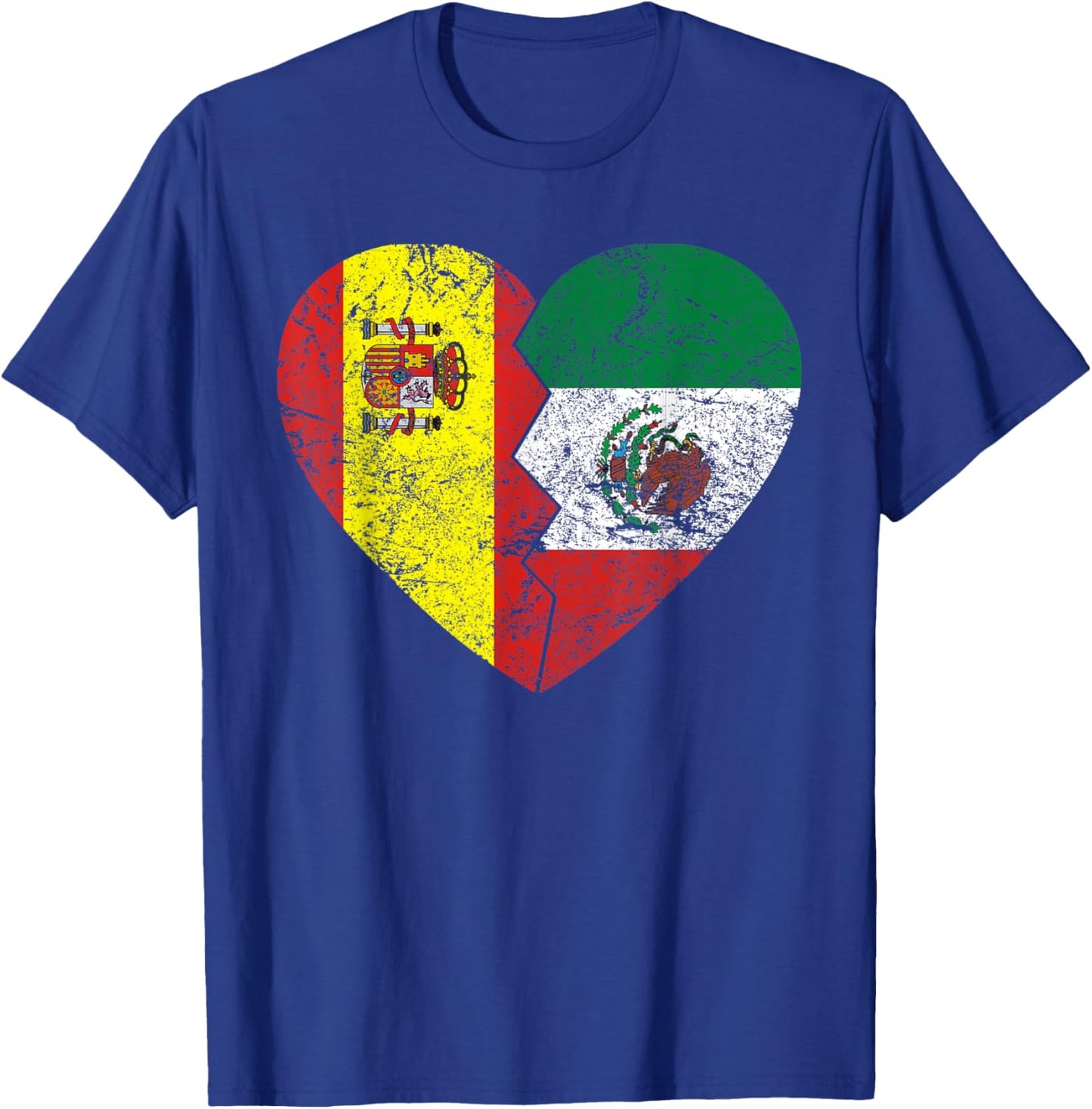 Mexican Spanish Flags Heart | Spain Mexico Roots Vintage T-Shirt - T-Shirt | Royal