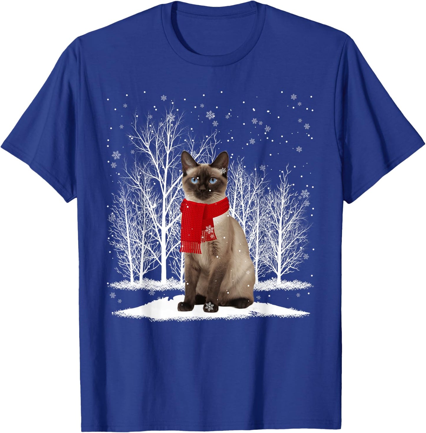 Funny Siamese Cat Wearing Ugly Christmas Sweater Scarf Xmas T-Shirt - T-Shirt | Royal