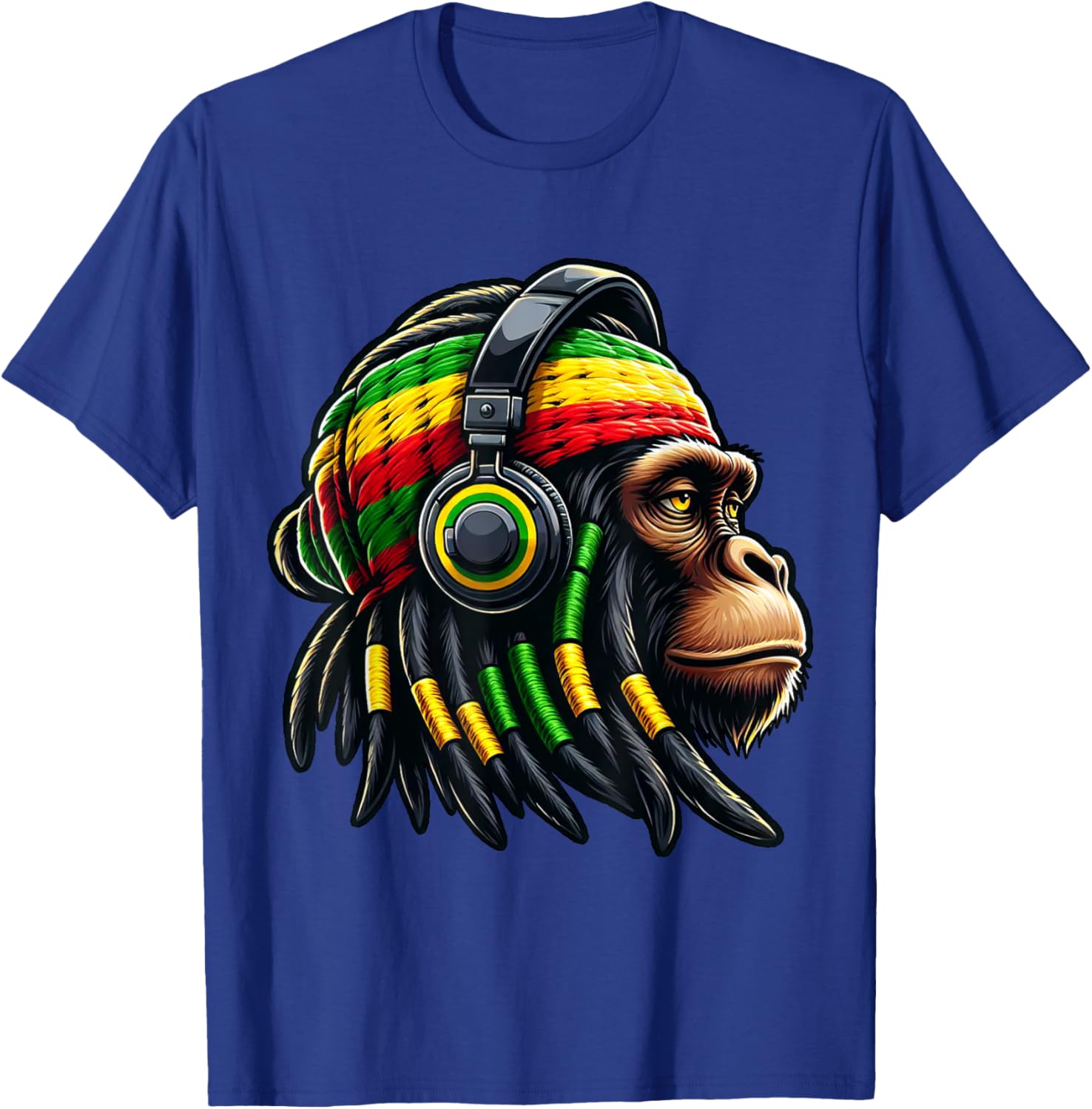 Jamaica Roots Reggae Chimpanzee Rastafari Monkey T-Shirt - T-Shirt | Royal