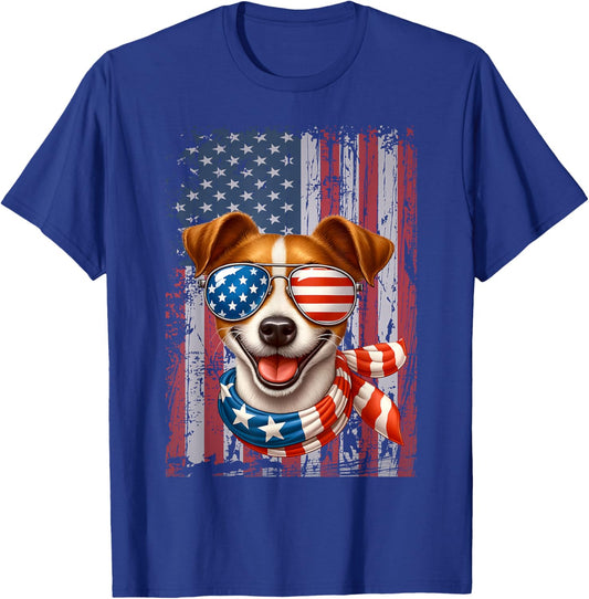 Jack Russell Terrier Dog Lover US Flag 4th Of July Patriotic T-Shirt - T-Shirt | Royal