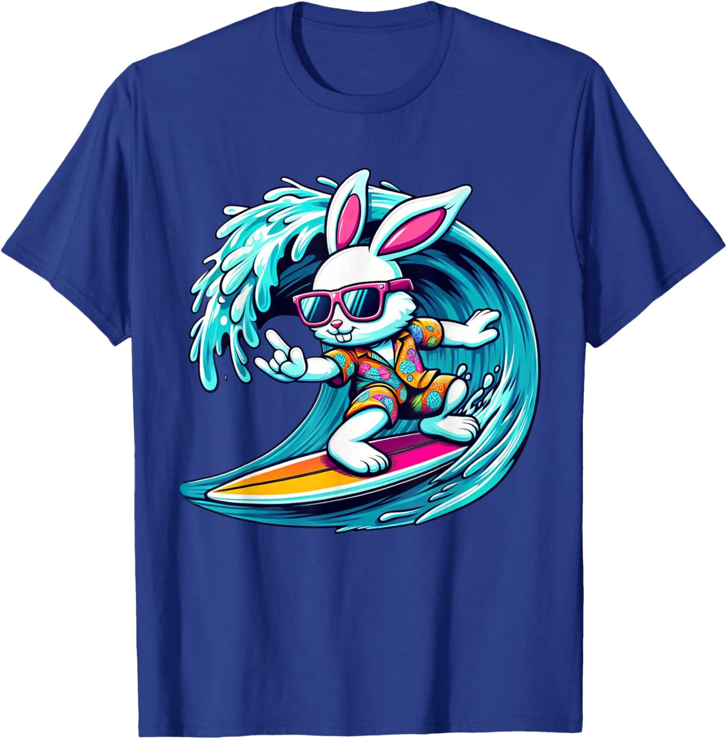 Funny Waves Surfing Player Bunny Kids Men Easter T-Shirt - T-Shirt | Royal