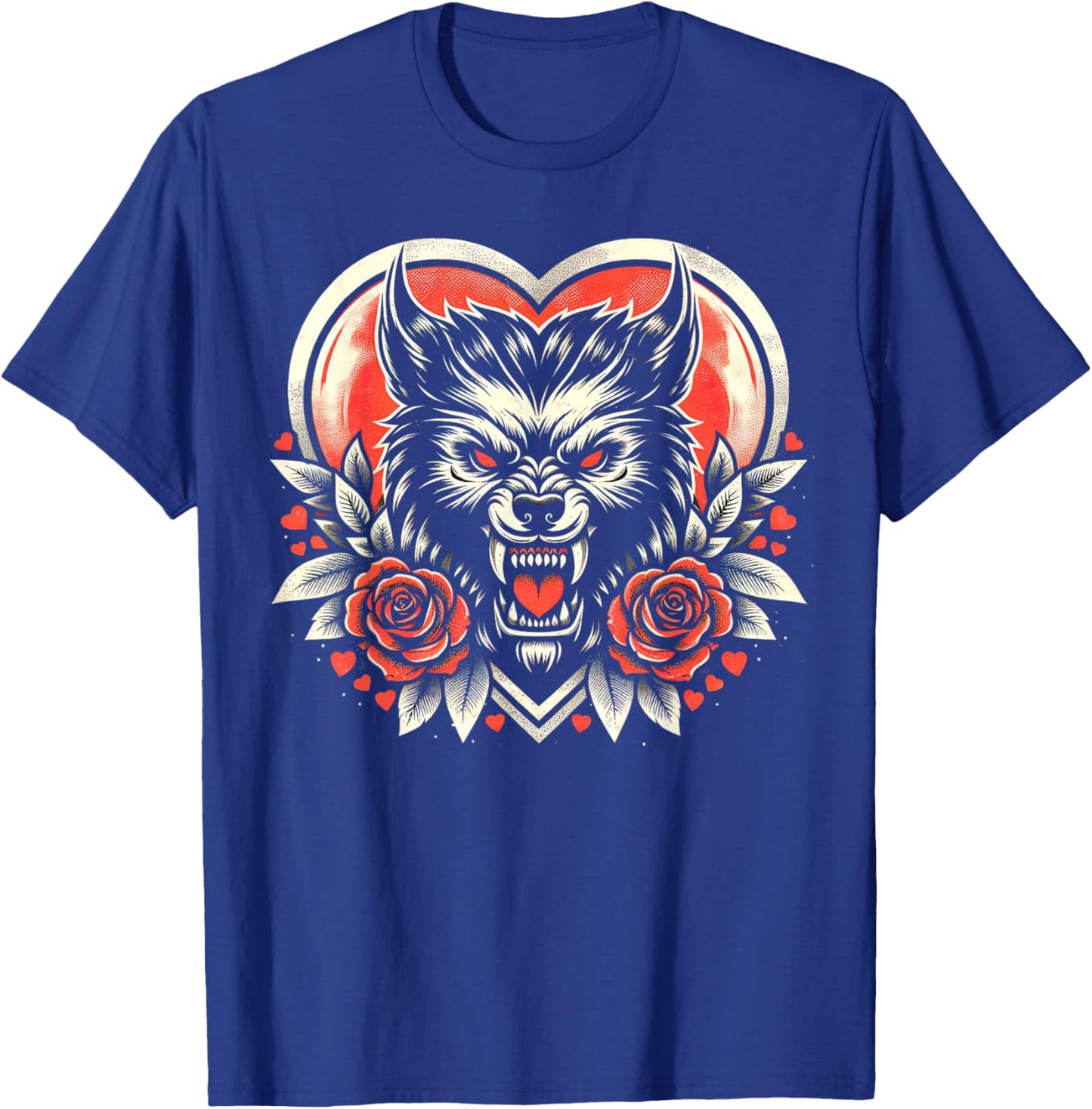 Valentine Werewolf: Lunar Love with Heart and Roses T-Shirt - T-Shirt | Royal