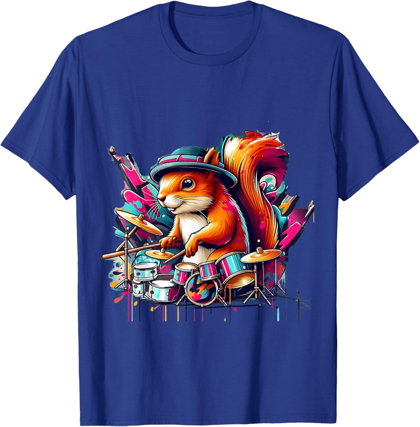 Drumming Funny Drummer Squirrel Playing Drums Squirrel Lover T-Shirt - T-Shirt | Royal
