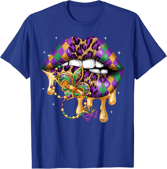 Mardi Gras Lip Women Girl Fleur De Lis Costume Funny T-Shirt - T-Shirt | Royal