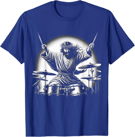 Drummer Rock Jesus Drumming T-Shirt - T-Shirt | Royal