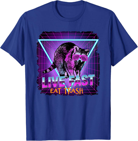 Waschbr Waschbren Lustig Geschenk & Present Co. Raccoon Retro Live Fast Eat Trash Funny Gift -Adults Black Small Classic Fit Short Sleeve T-Shirt - T-Shirt | Royal