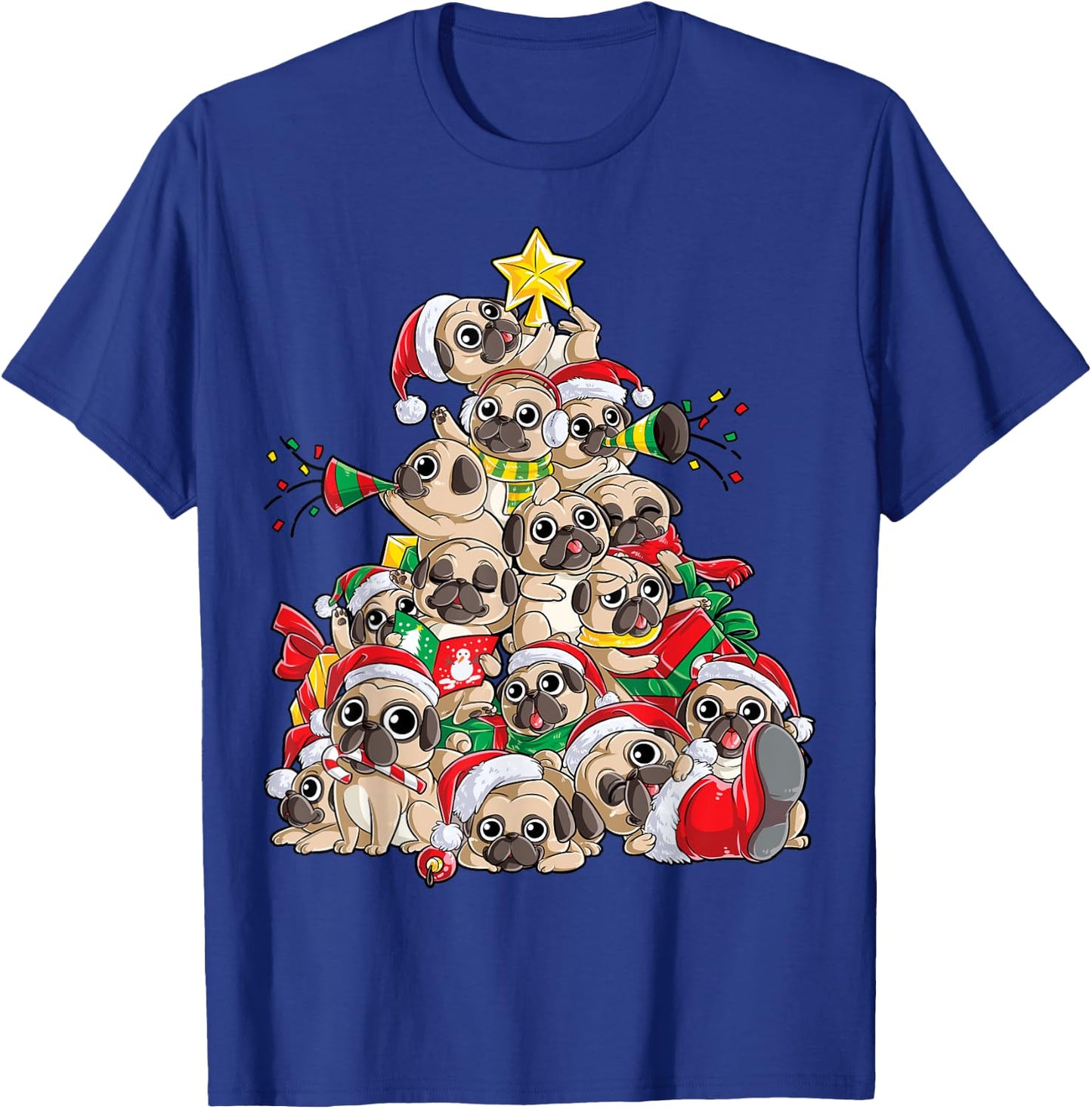 Pug Christmas Tree Dog Santa Xmas Boys Girls Merry Dogmas T-Shirt - T-Shirt | Royal