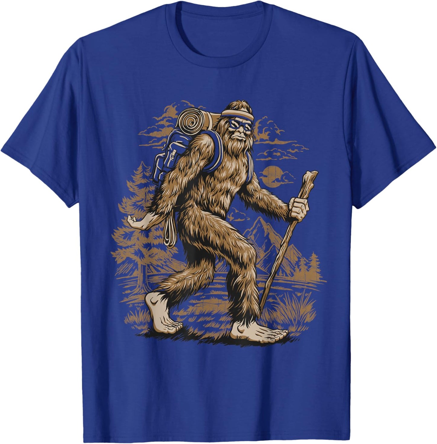 Funny Bigfoot Sasquatch Hiker Hiking Retro Outdoor Camping T-Shirt - T-Shirt | Royal