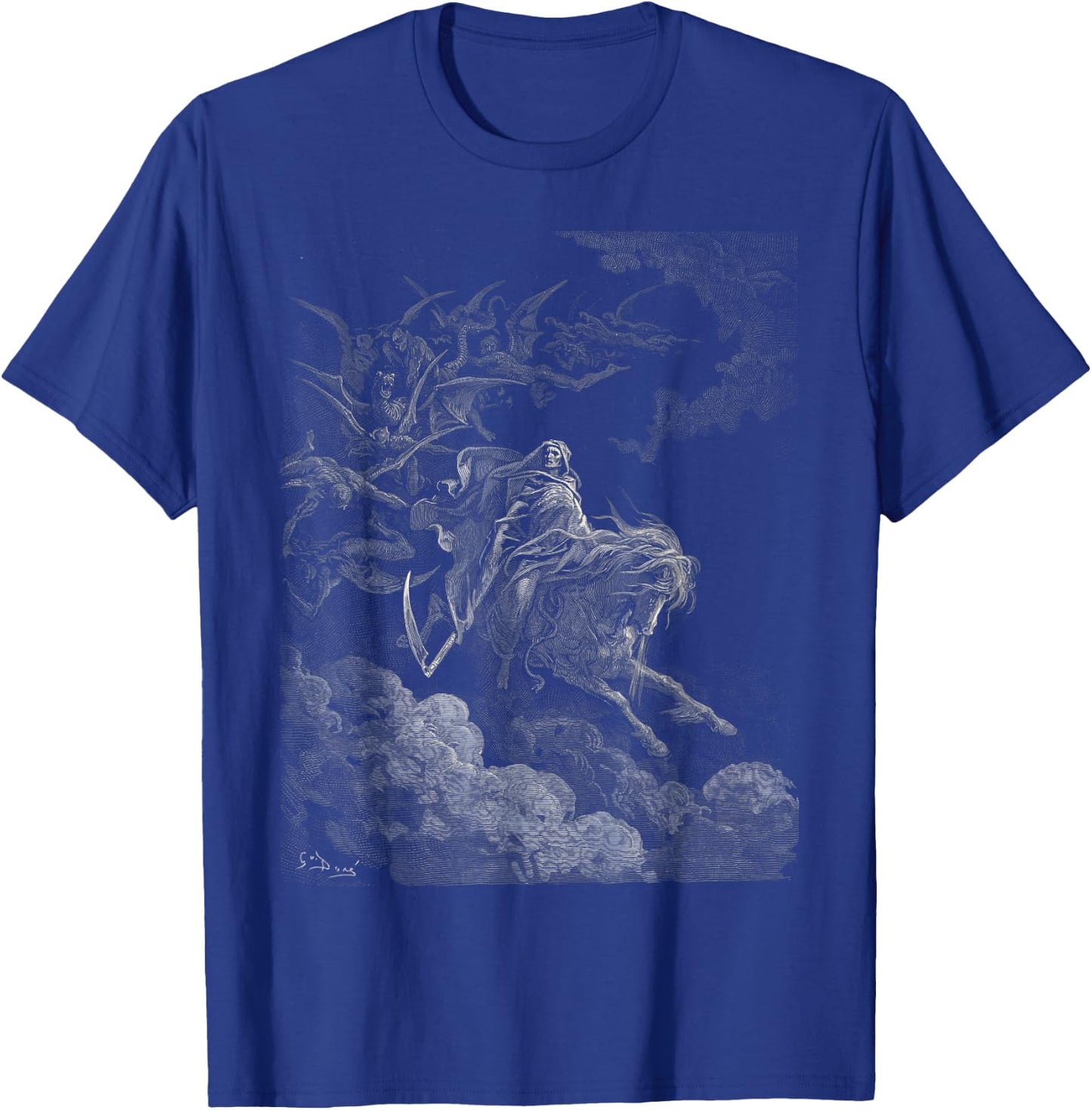 Gustave Dore Death on the Pale Horse Black Cotton 100% - Women's -Adults Classic Fit Short Sleeve Small T-Shirt - T-Shirt | Royal