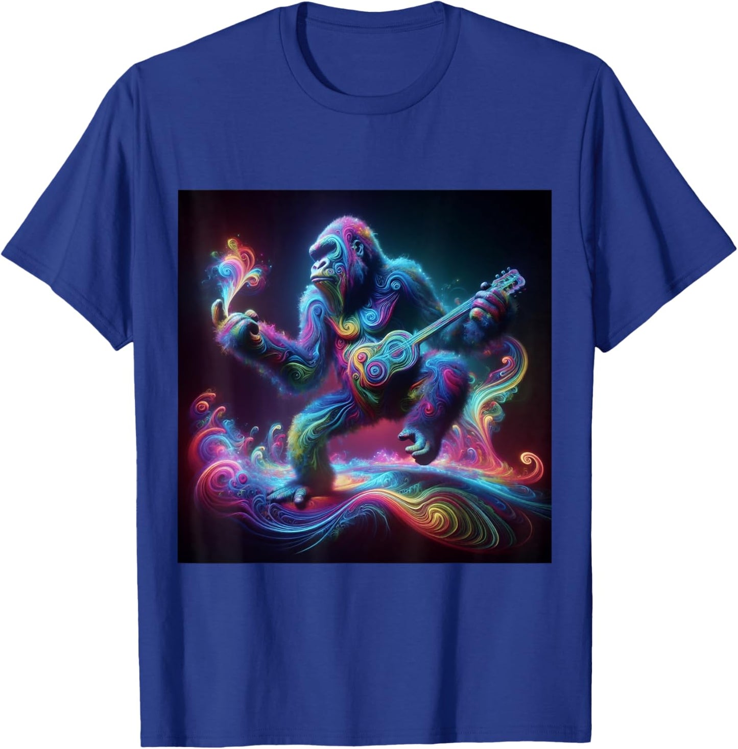 Psychedelic Gorilla Guitar Shaman Trippy Rainbow EDM Vibes T-Shirt - T-Shirt | Royal