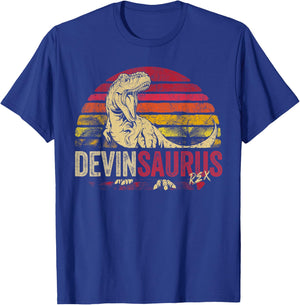 Devin Saurus Funny Personalized Dinosaur T Rex Boys Name T-Shirt - T-Shirt | Royal
