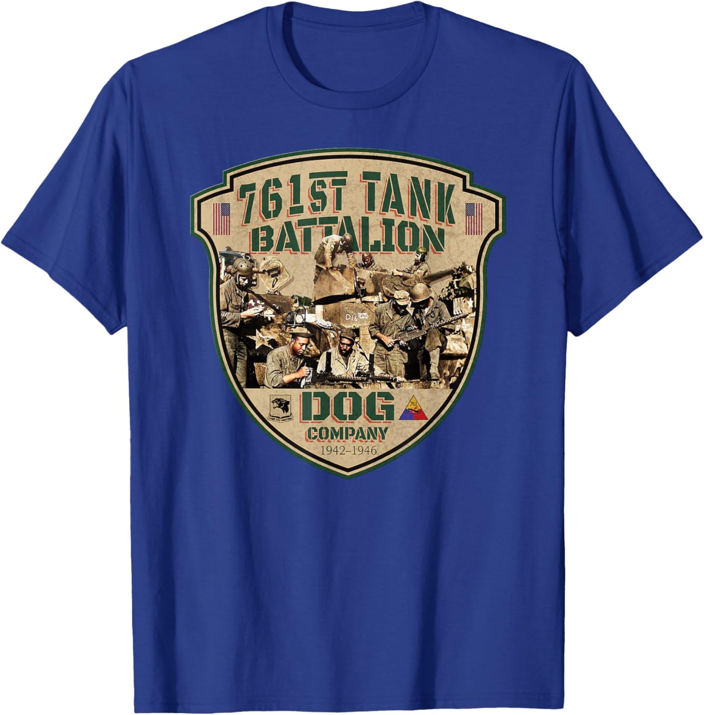 761st Tank Battalion Tribute Vintage Dog Company WW2 Heroes T-Shirt - T-Shirt | Royal