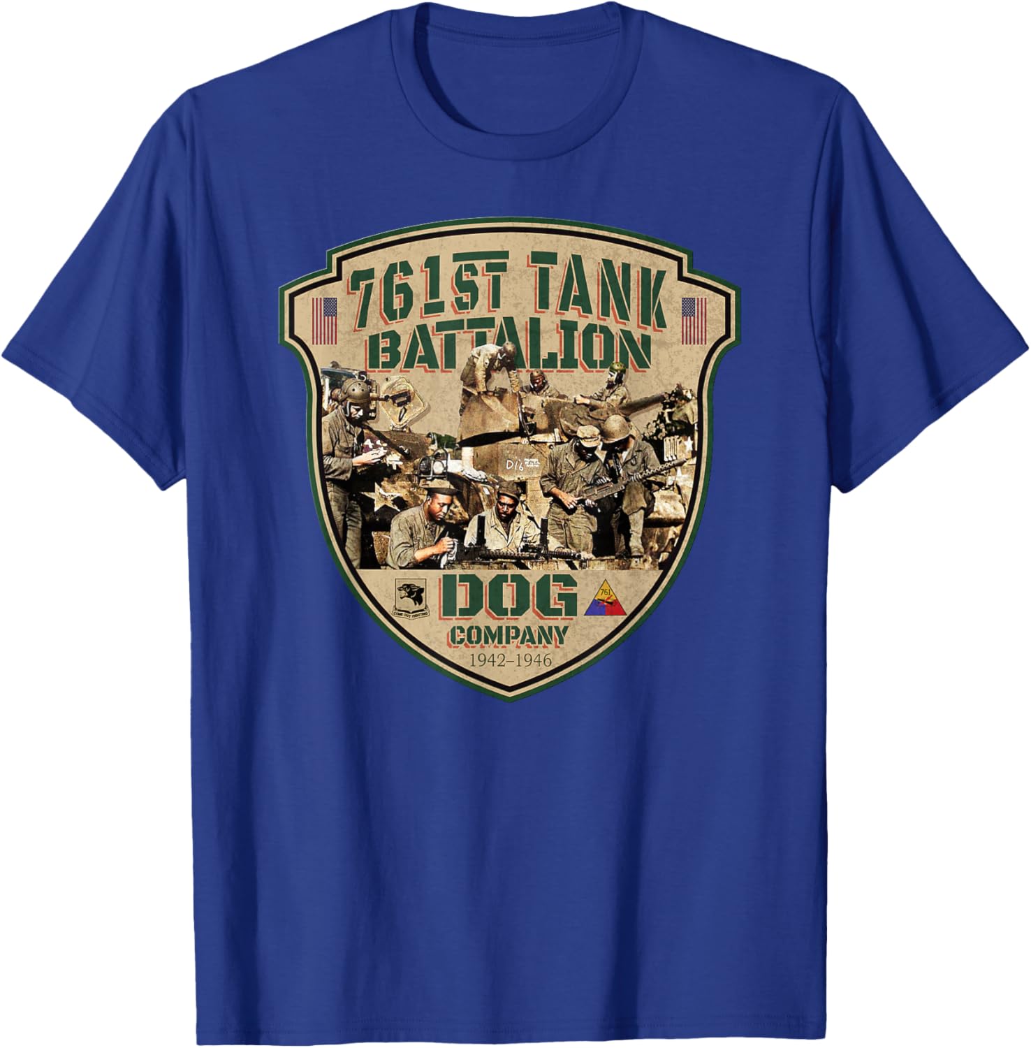 761st Tank Battalion Tribute Vintage Dog Company WW2 Heroes T-Shirt - T-Shirt | Royal