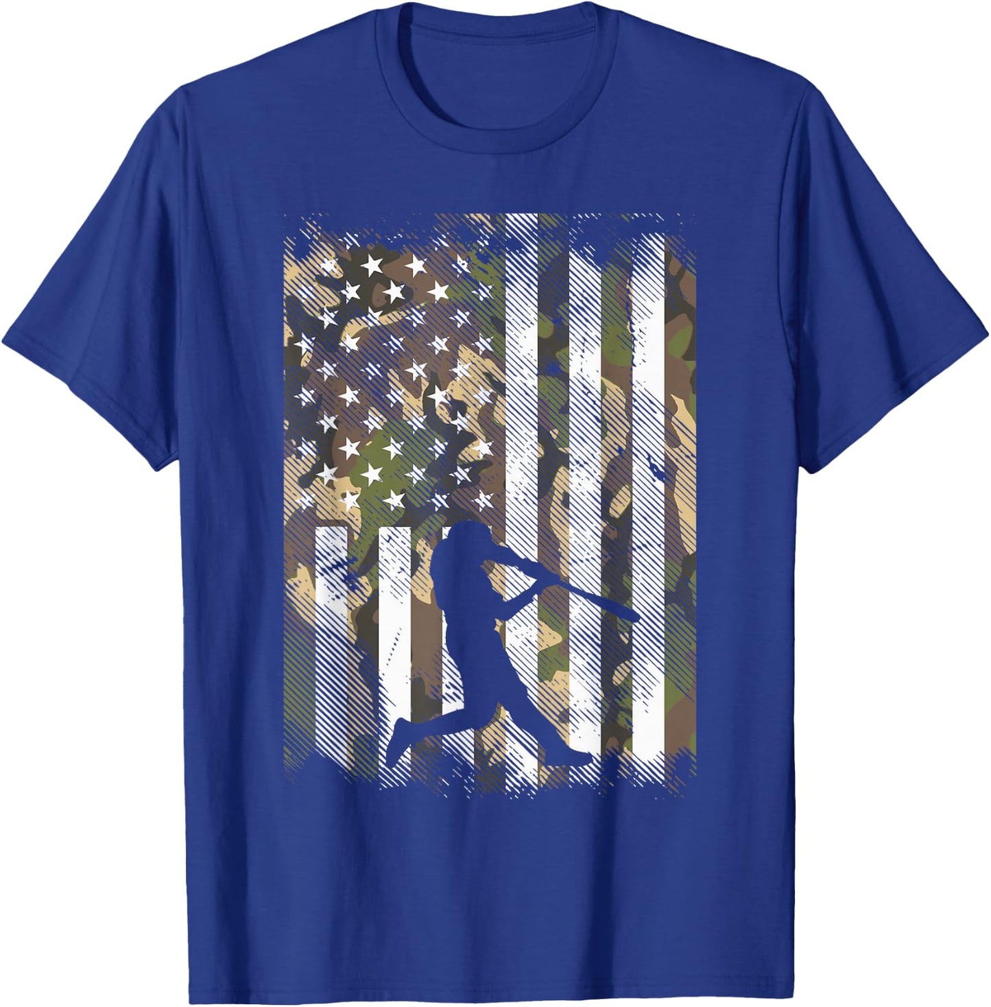 Camo Flag Baseball Player Vintage Patriotic Men Women Kids T-Shirt - T-Shirt | Royal