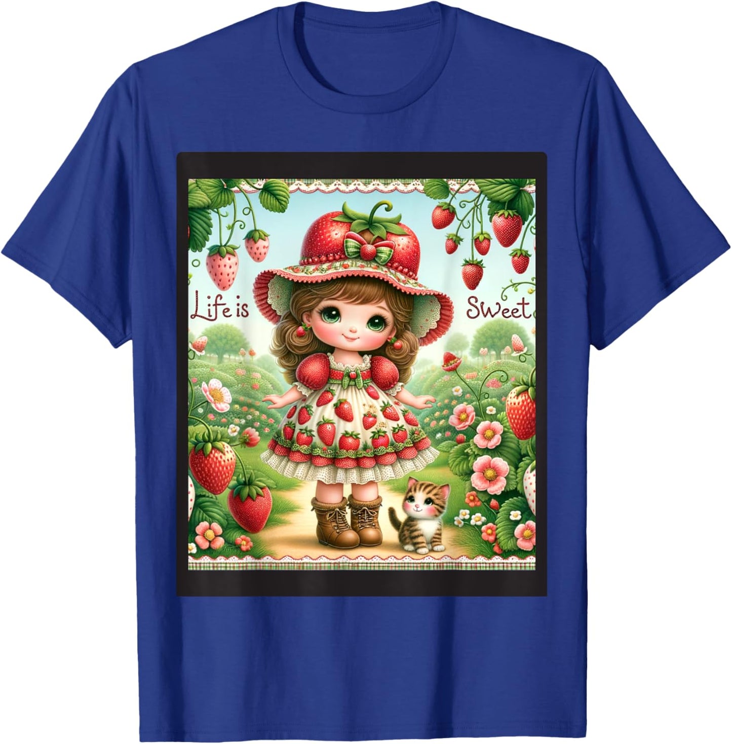 Cute Life Is Sweet Strawberry Cake Vintage Berry Garden T-Shirt - T-Shirt | Royal