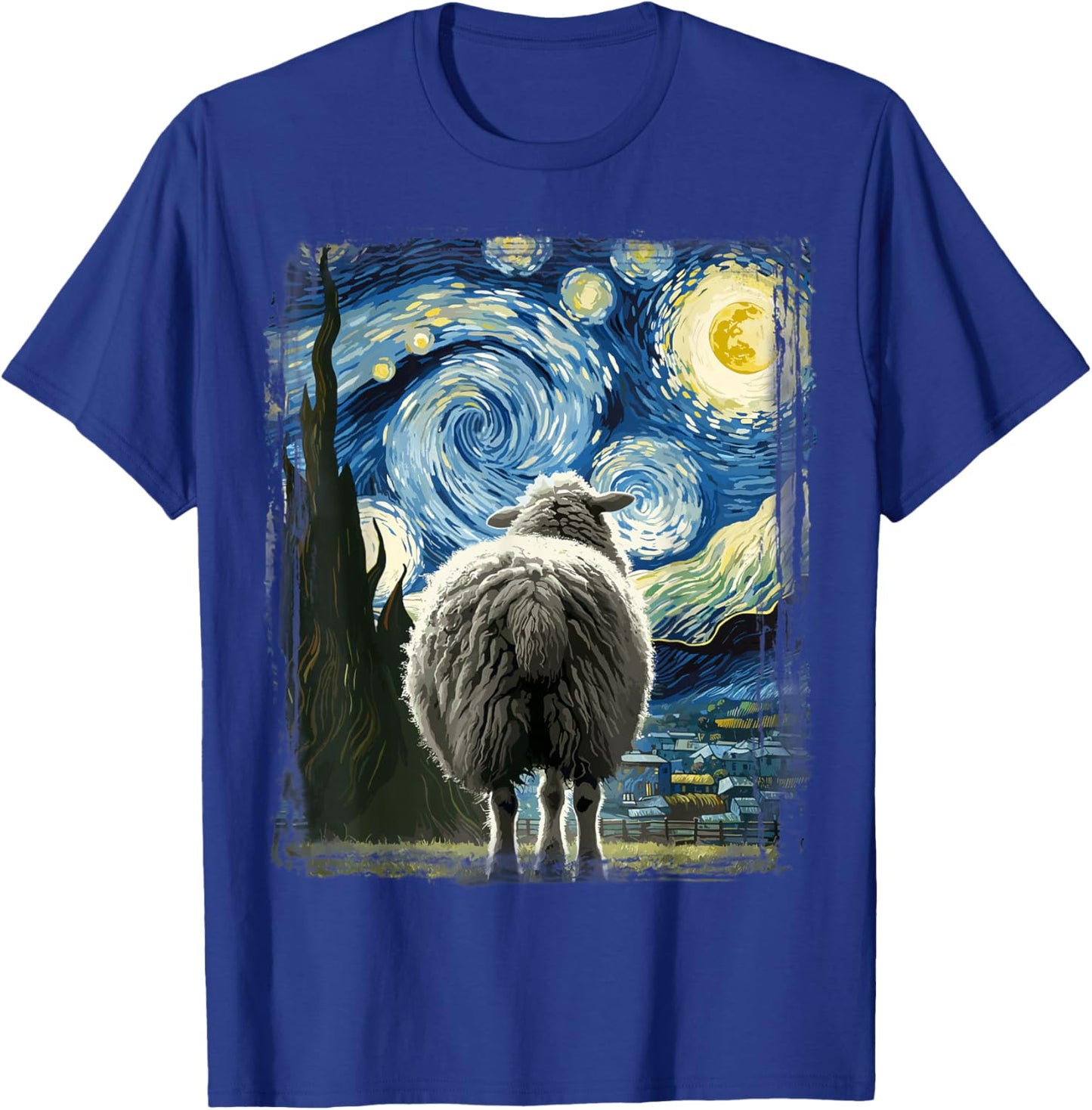 Sheep Star Gazer Artistic Van Gogh Style Starry Night Sheep T-Shirt - T-Shirt | Royal