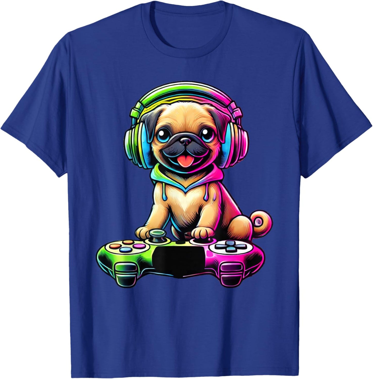 Dog Pug Funny Video Games Gamer T-Shirt - T-Shirt | Royal
