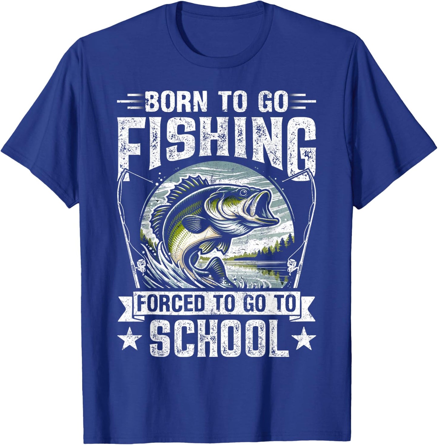 Teen Boys Fishing Shirt Forced to Go to School Bass Fish T-Shirt - T-Shirt | Royal