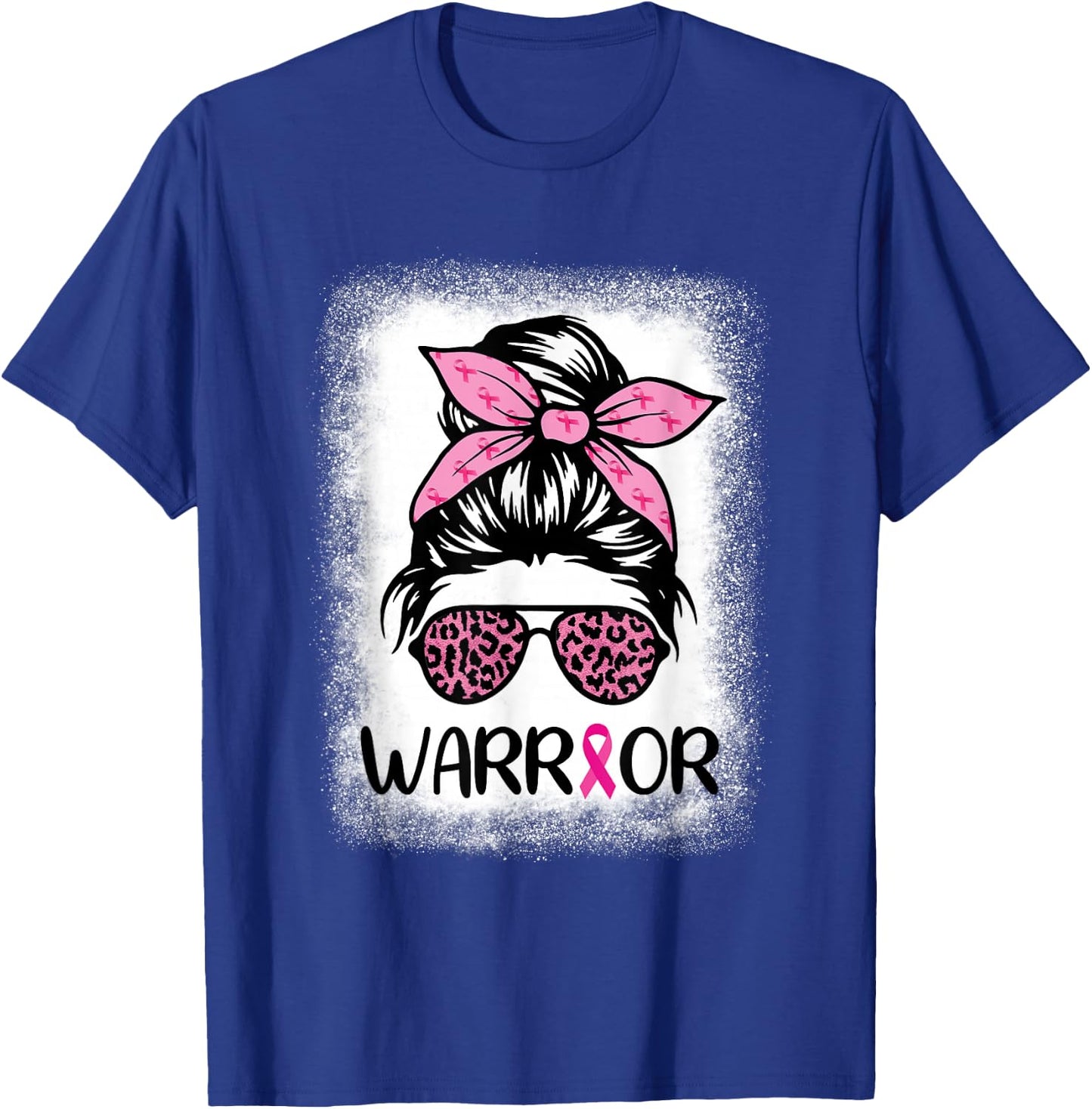 Warrior Breast Cancer Women Messy Bun Bleached Leopard T-Shirt - T-Shirt | Royal