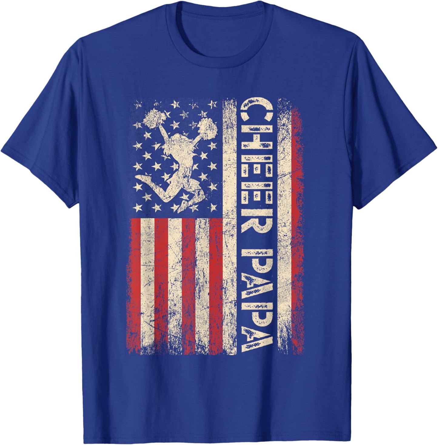 Cheer Papa Funny Cheer Dad Cheerleader Dad American US Flag T-Shirt - T-Shirt | Royal