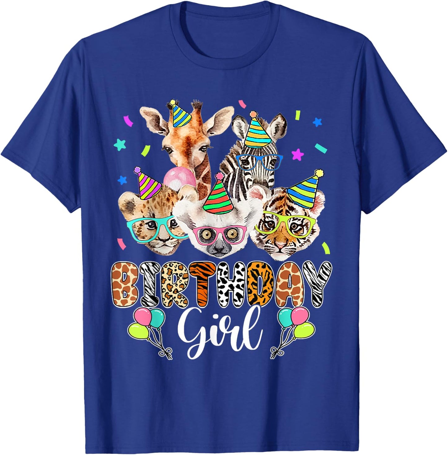 Happy Birthday Girl Zoo Animals Wildlife Girls Kids Cute T-Shirt - T-Shirt | Royal