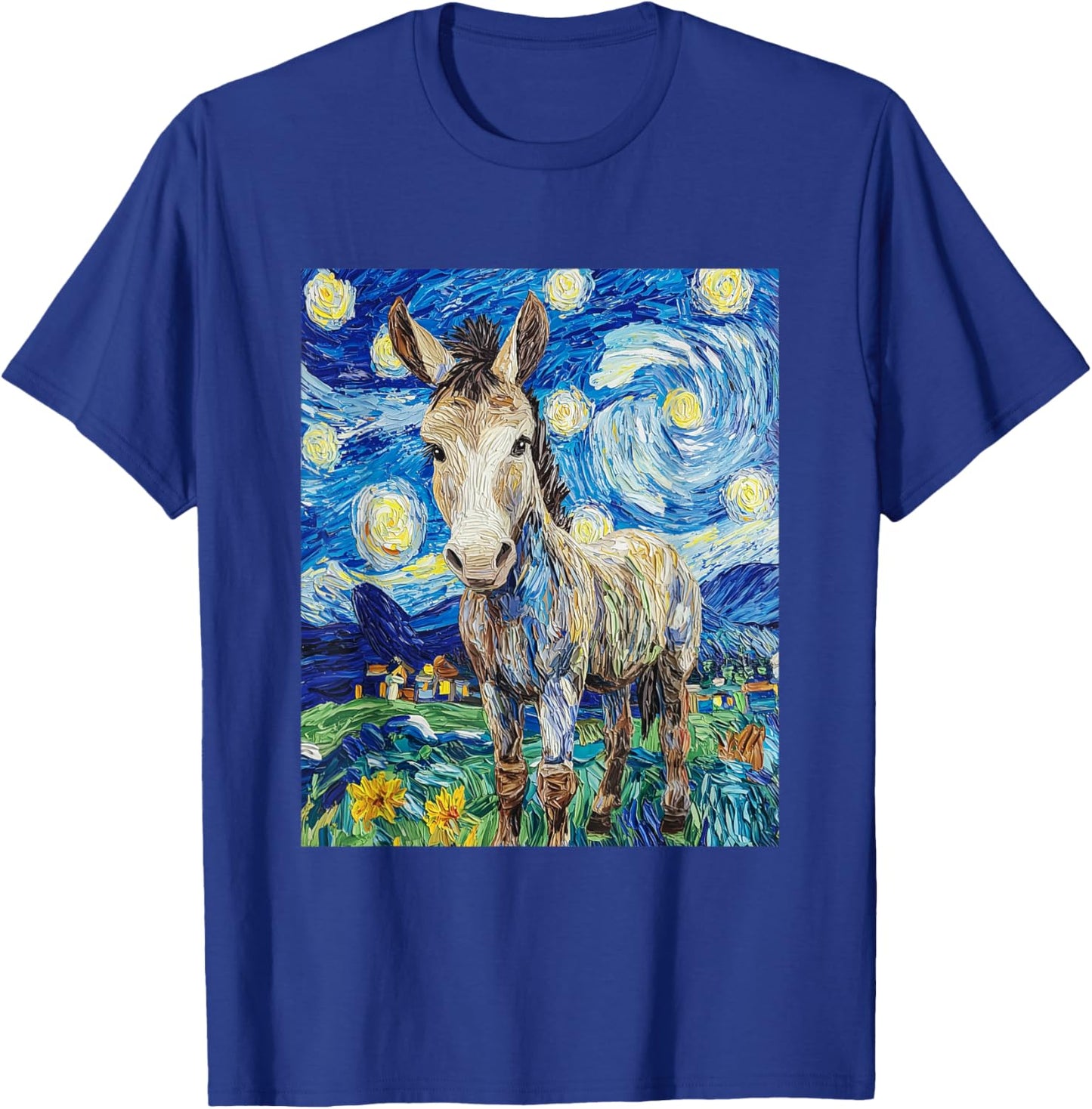 Funny Donkey - Van Gogh Style - Starry Night Graphic T-Shirt - T-Shirt | Royal