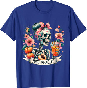 Just Peachy Skeleton Retro 70s Hippie Summer Vibes T-Shirt - T-Shirt | Royal