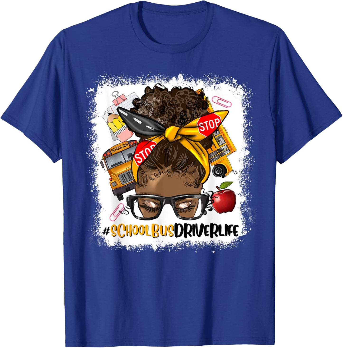 Afro Messy Bun School Bus Driver Black Woman T-Shirt - T-Shirt | Royal