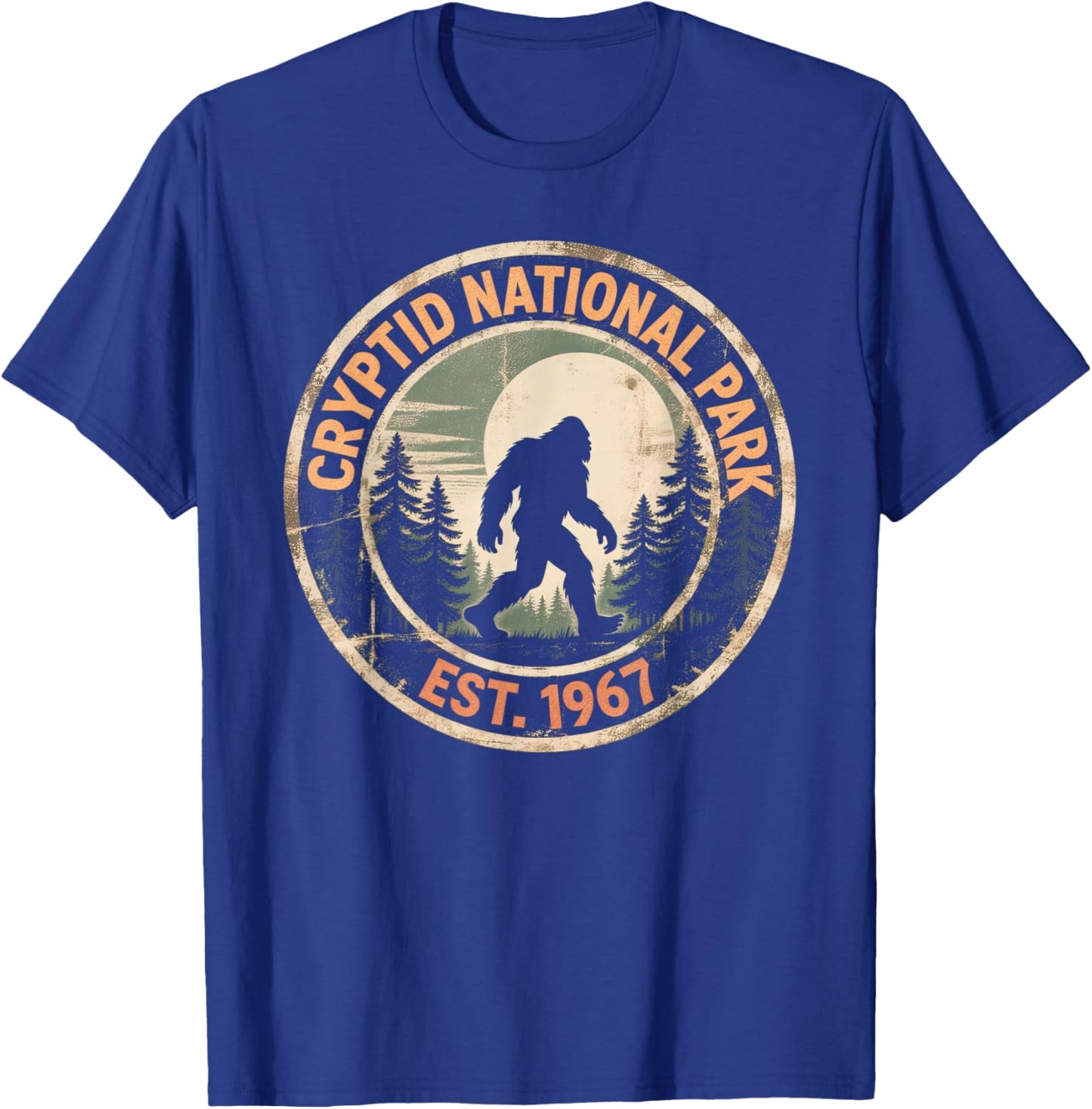 Vintage Sasquatch Cryptid National Park Bigfoot Hiking T-Shirt - T-Shirt | Royal