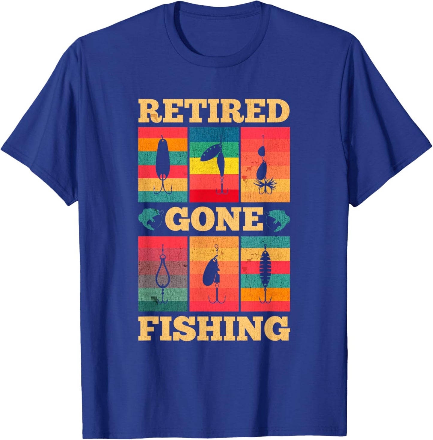 Retired Gone Fishing Fish Hook Grandpa Grandparents Day T-Shirt - T-Shirt | Royal