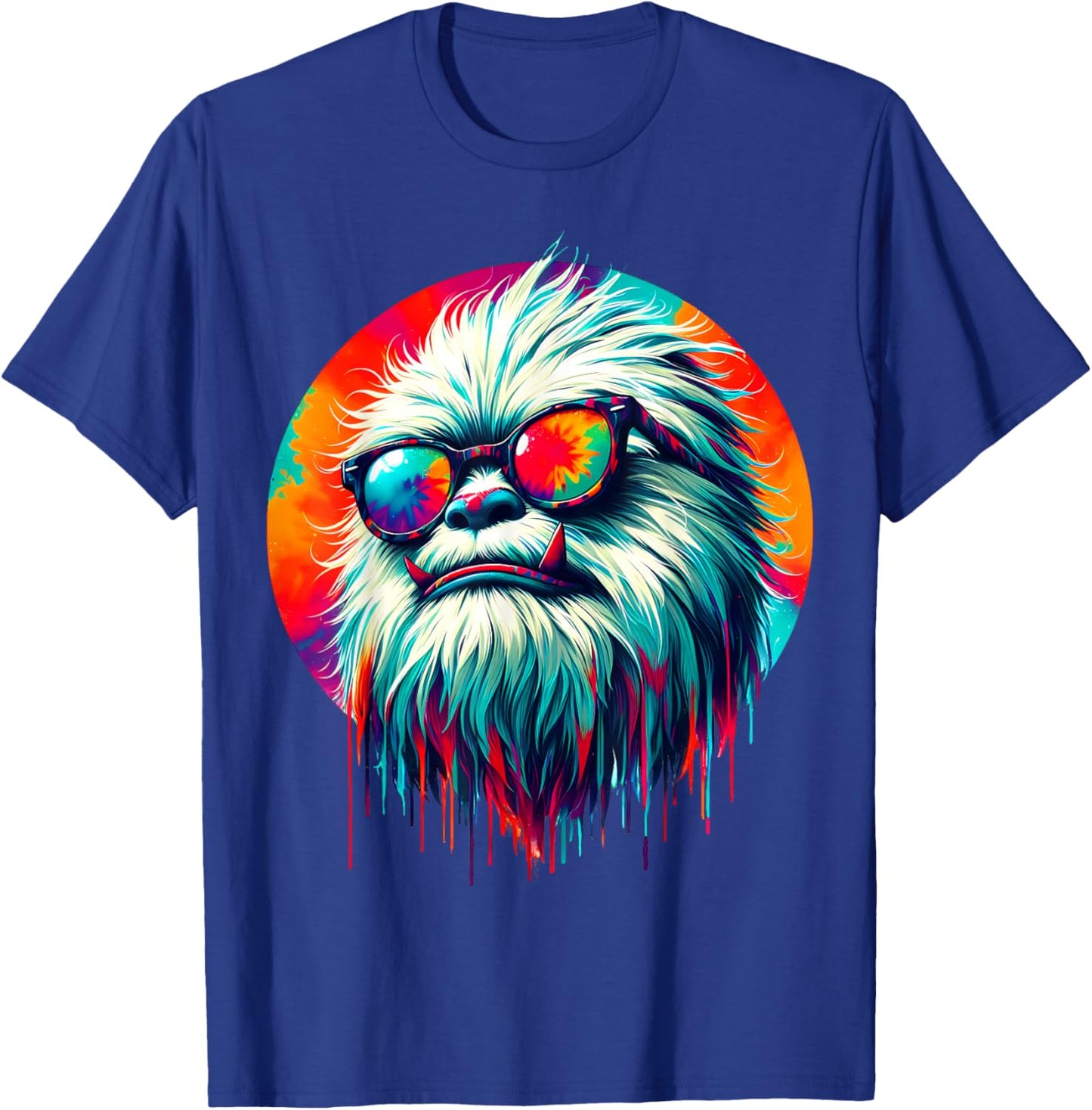 Cool Tie Dye Sunglasses Yeti Graphic Illustration Art T-Shirt - T-Shirt | Royal